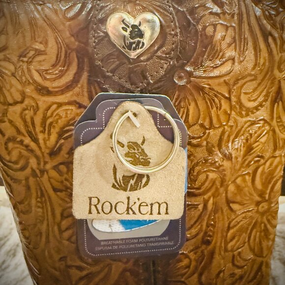 Rock'Em Nancy Tall Snip Toe Tooled Leather Cowgirl Boots Size 8 NWT - Picture 10 of 13